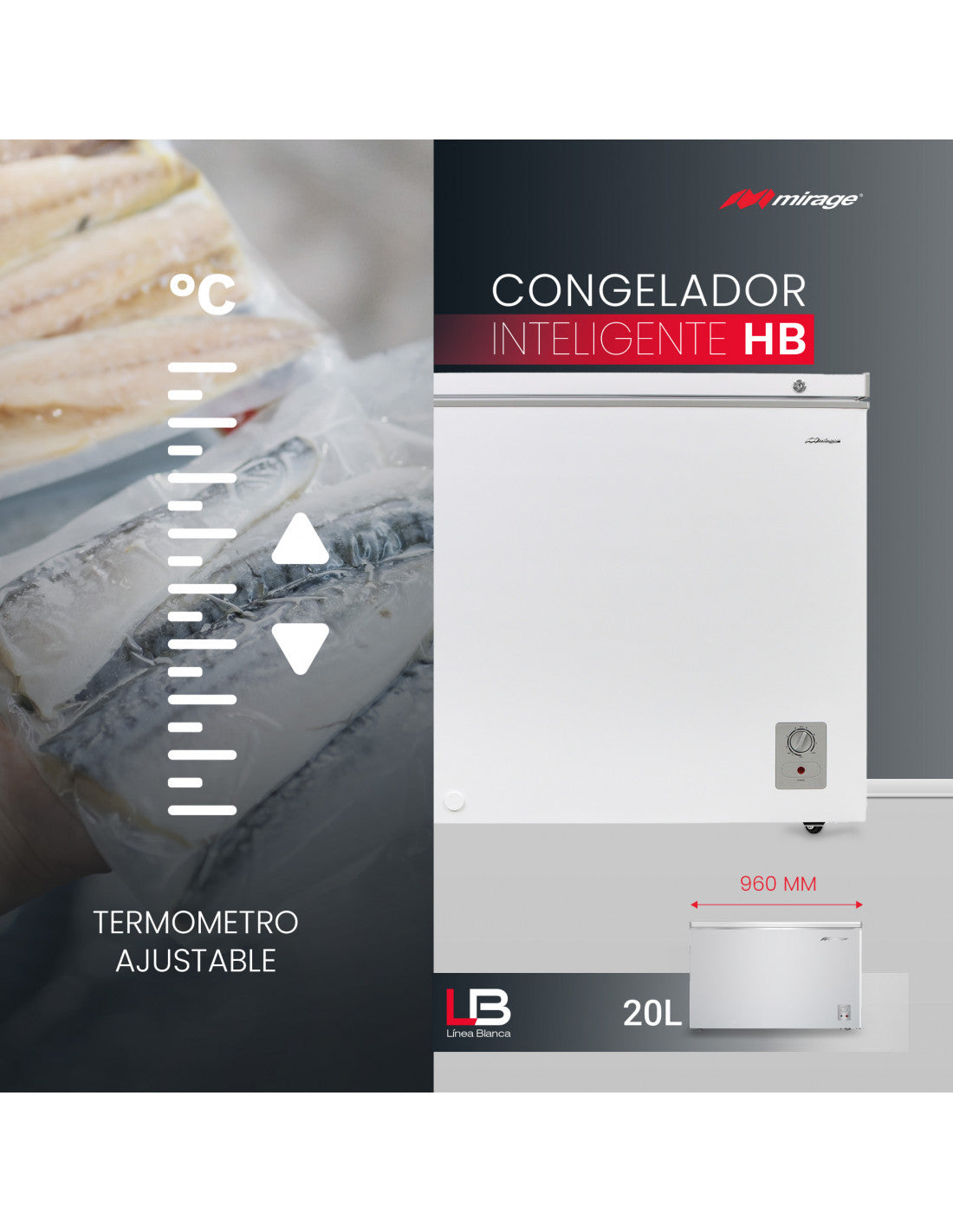 Congelador Horizontal Mirage HB de 7 Pies Cúbicos y 198 Litros con Alta Eficiencia Energética, Tapa Abatible, Drenaje Frontal y Color Blanco