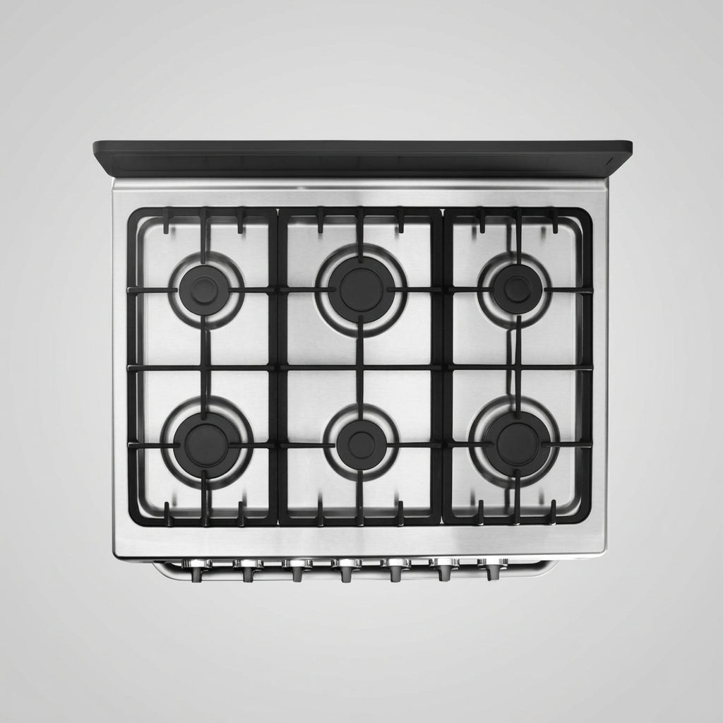 Estufa Midea Plus Chef Black 30" MGS30FS1BEABB, Cubierta Acero Inoxidable, 6 Quemadores Sellados, Horno 146 L, Comal Hierro Fundido, Negra