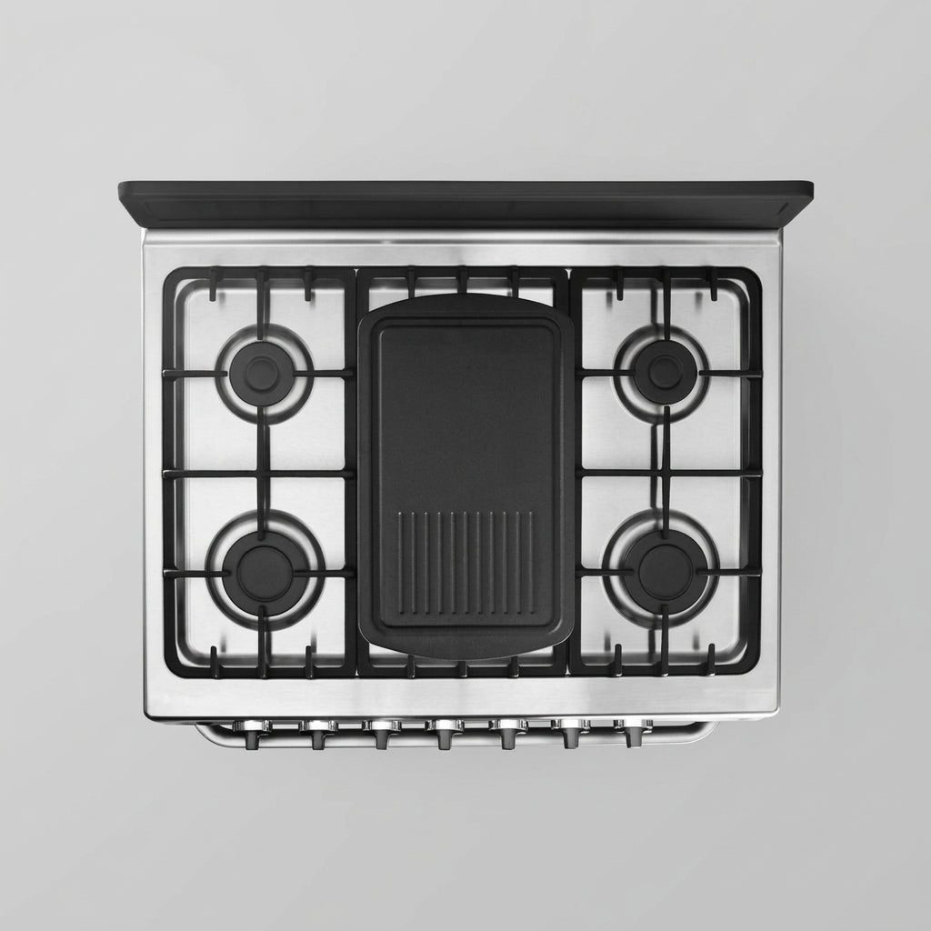 Estufa Midea Plus Chef Black 30" MGS30FS1BEABB, Cubierta Acero Inoxidable, 6 Quemadores Sellados, Horno 146 L, Comal Hierro Fundido, Negra