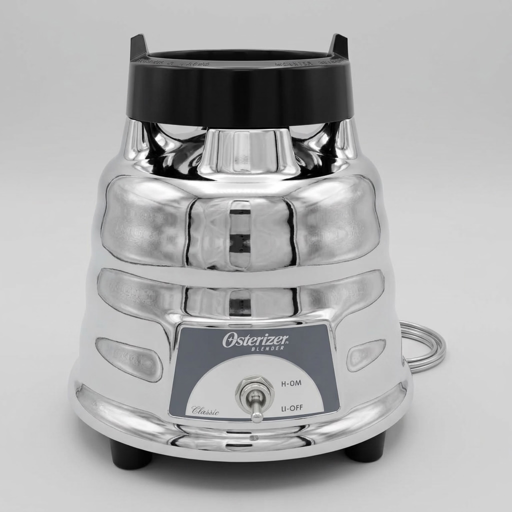 Licuadora Clásica Oster Osterizer 450-10 Cromada 400 W, 1 Velocidad, Vaso de Vidrio 1.25 L, All-Metal Drive, Pica Hielo