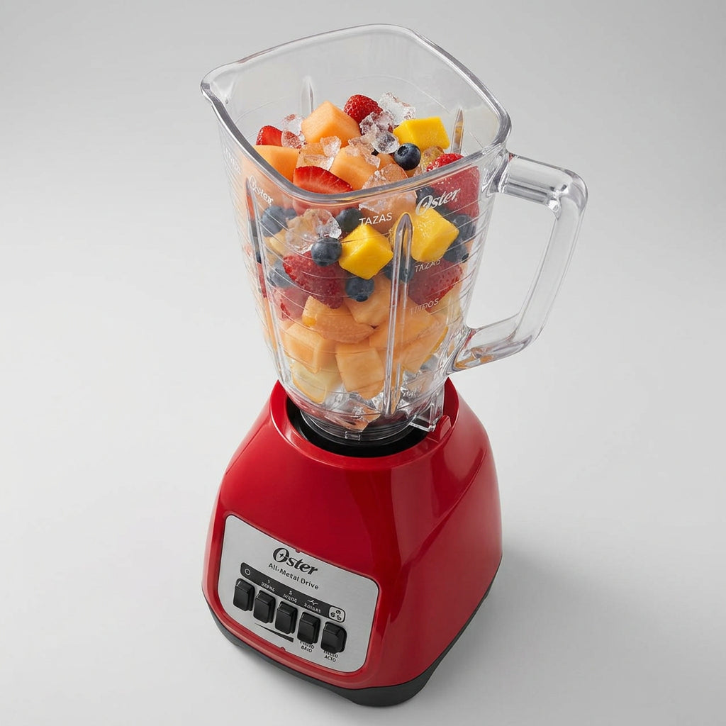 Licuadora Oster Kaliman BLSTKAP-RPB 550 W, 2 Velocidades + Pulso, Vaso de Plástico 1.25 L, Acople Metálico, Pica Hielo, Roja