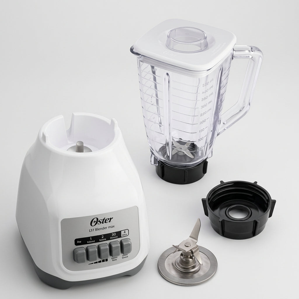 Licuadora Oster Kaliman BLSTKAP-WPB 550 W, 2 Velocidades + Pulso, Vaso de Plástico 1.25 L, Acople Metálico, Pica Hielo, Blanca