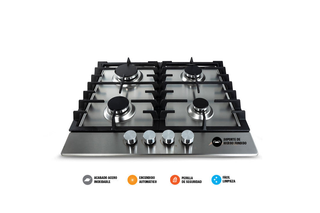 Parrilla de Gas Empotrable Mirage Sparx 60 MPS60GB 60 cm, 4 Quemadores, Acero Inoxidable, Gas LP y Natural