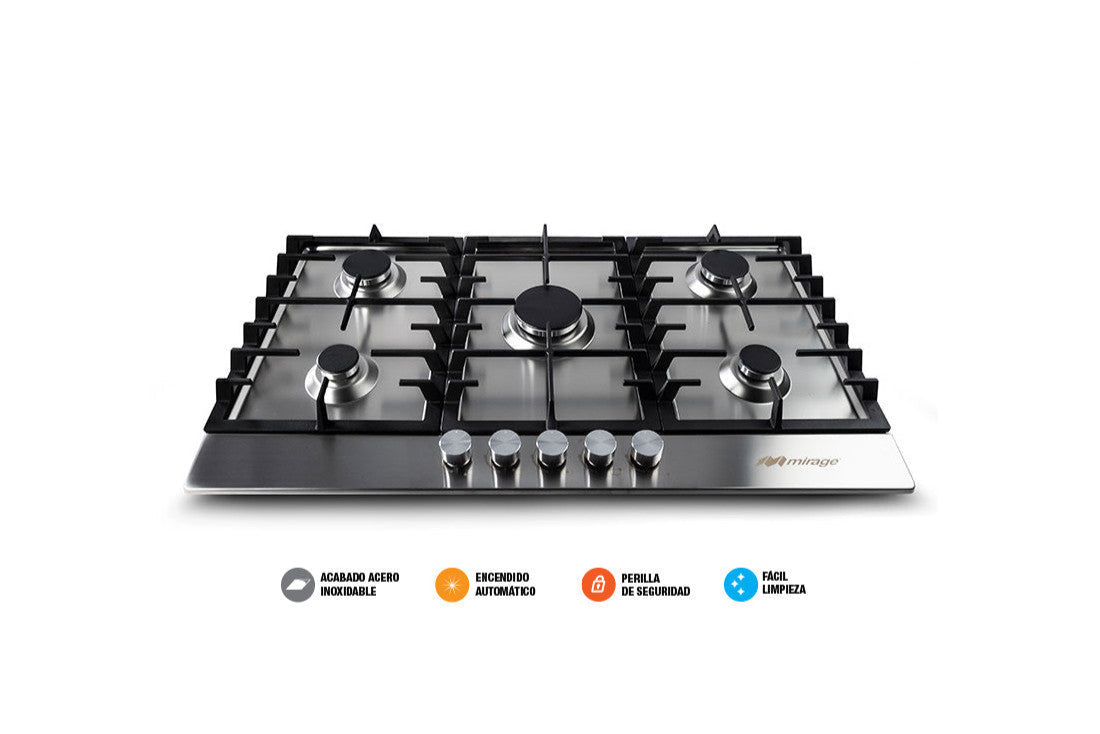 Parrilla de Gas Empotrable Mirage Sparx 90 MPS90GB 90 cm, 5 Quemadores, Acero Inoxidable, Gas LP y Natural