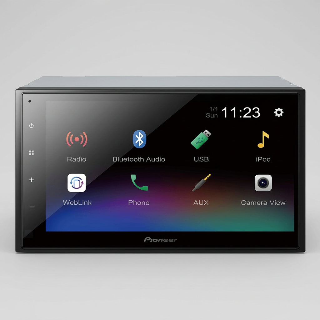 Autoestéreo Pioneer DMH-A345BT con Pantalla Táctil 6.8", Bluetooth, WebLink Cast, USB, Doble DIN, Entrada para Cámara de Reversa
