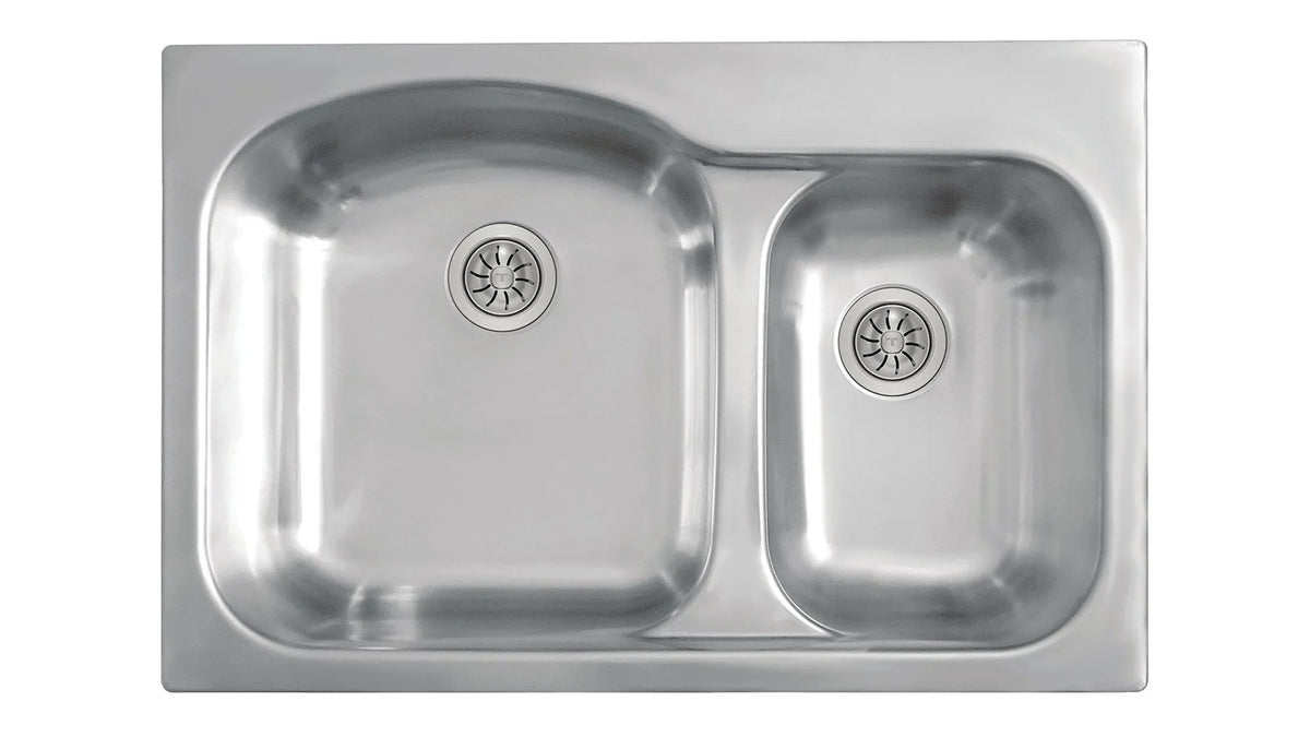 Paquete Tarja Teka Tekaway 2 Tinas 84 × 56 cm Acero Inoxidable + Monomando Extraíble + Accesorios, DM 33.22 2C 9 MJ