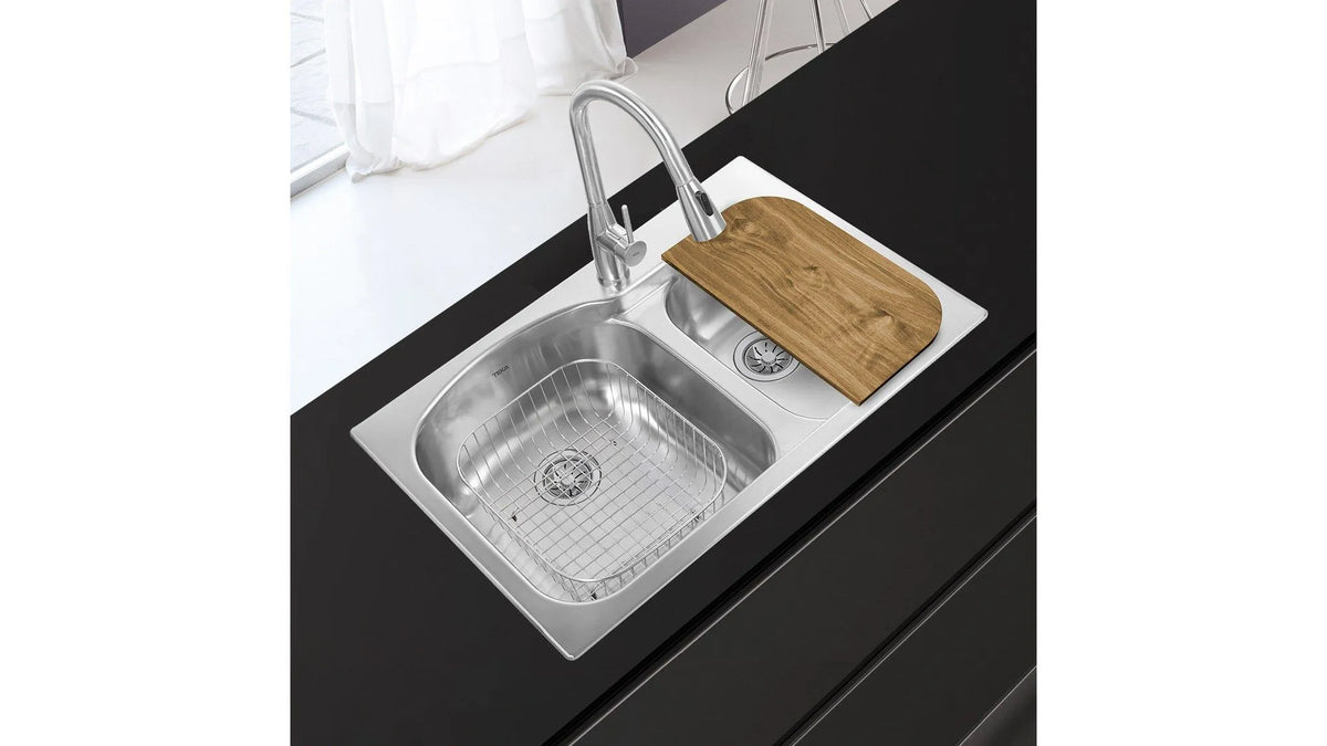 Paquete Tarja Teka Tekaway 2 Tinas 84 × 56 cm Acero Inoxidable + Monomando Extraíble + Accesorios, DM 33.22 2C 9 MJ